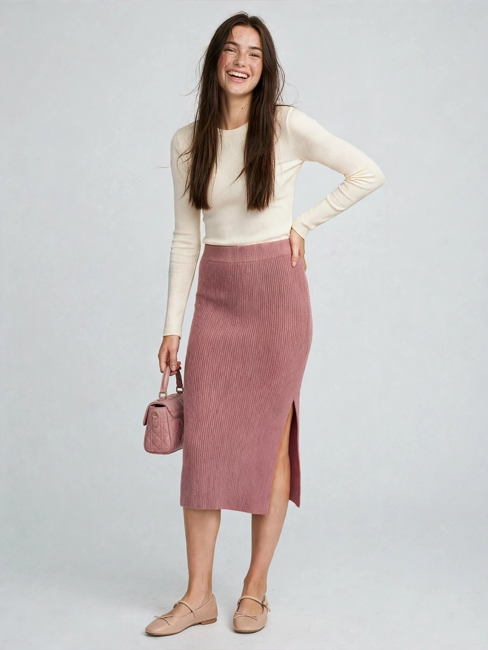 NWT Abercrombie & Fitch Cotton Brown Knit Sweater Midi Pencil Skirt in XS
